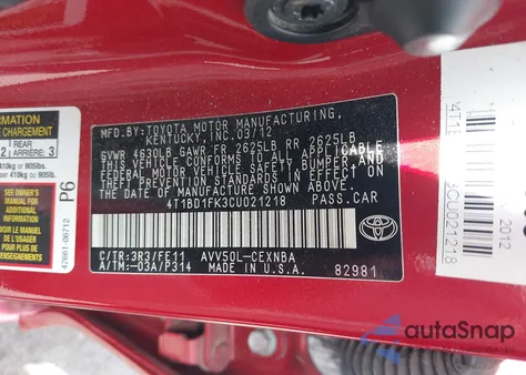 2012 Toyota Camry Hybrid Le from USA, damaged, VIN 4T1BD1FK3CU021218
